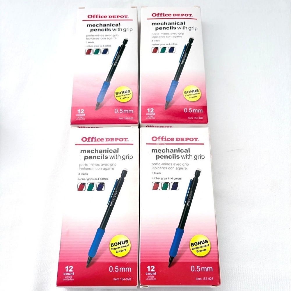Office Depot Mechanical Pencils 0.5mm 12 Pencils Per Box w/‎ Erasers Lot of 4